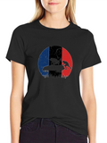 Bobsled Silhouette on French Flag Black T-Shirt