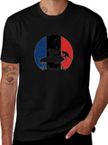 Bobsled Silhouette on French Flag Black T-Shirt