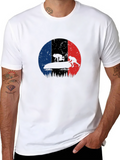 Bobsled Silhouette on French Flag Black T-Shirt