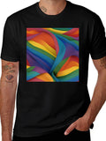 Rainbow Fabric Pattern Black T-Shirt