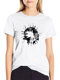 Abstract Warrior Graphic Print Black T-Shirt