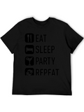 Eat Sleep Party Repeat Black T-Shirt