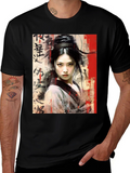Asian Art Woman Graphic Black Tee