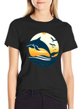 Dolphin Sunset Graphic Tee - Black Cotton Blend