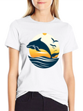 Dolphin Sunset Graphic Tee - Black Cotton Blend