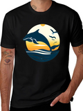 Dolphin Sunset Graphic Tee - Black Cotton Blend