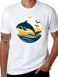 Dolphin Sunset Graphic Tee - Black Cotton Blend