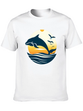 Dolphin Sunset Graphic Tee - Black Cotton Blend