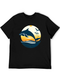 Dolphin Sunset Graphic Tee - Black Cotton Blend