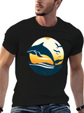 Dolphin Sunset Graphic Tee - Black Cotton Blend