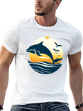 Dolphin Sunset Graphic Tee - Black Cotton Blend