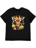 Floral Giraffe Print Black T-Shirt