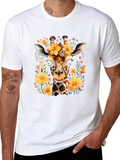Floral Giraffe Print Black T-Shirt