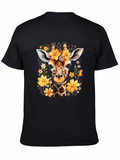 Floral Giraffe Print Black T-Shirt