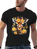 Floral Giraffe Print Black T-Shirt