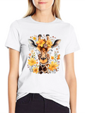 Floral Giraffe Print Black T-Shirt