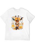 Floral Giraffe Print Black T-Shirt