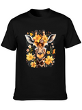 Floral Giraffe Print Black T-Shirt