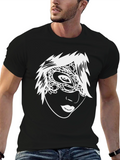 Stylish Black T-Shirt with White Mask Design
