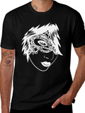 Stylish Black T-Shirt with White Mask Design