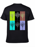 Geometric Tree Design Black T-Shirt