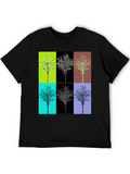 Geometric Tree Design Black T-Shirt