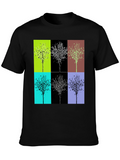 Geometric Tree Design Black T-Shirt