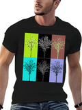Geometric Tree Design Black T-Shirt