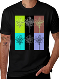 Geometric Tree Design Black T-Shirt