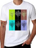 Geometric Tree Design Black T-Shirt