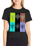 Geometric Tree Design Black T-Shirt