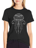 Black T-Shirt with White Jellyfish Design