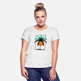 Grayscale Line Drawing Of A Central palm tree