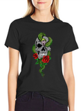 Skull Snake & Roses Graphic T-Shirt
