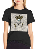 Sugar Skull Cat Graphic T-Shirt - Black