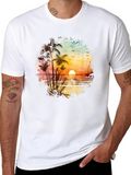 Sunset Beach Palm Tree Graphic Tee