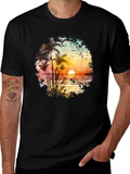 Sunset Beach Palm Tree Graphic Tee