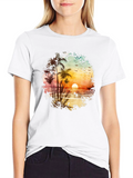 Sunset Beach Palm Tree Graphic Tee