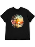 Sunset Beach Palm Tree Graphic Tee