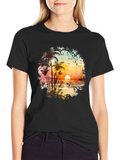 Sunset Beach Palm Tree Graphic Tee