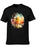 Sunset Beach Palm Tree Graphic Tee