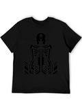 Graphic Print Black Tee - Skeleton