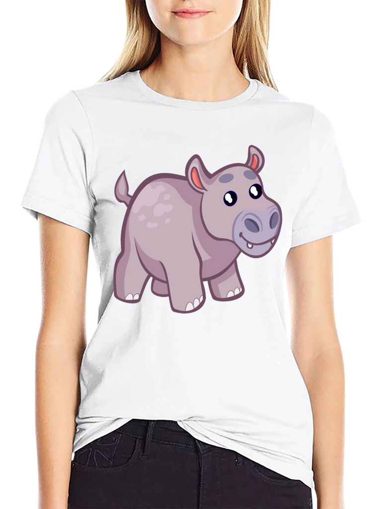Cute Hippo Cartoon Black T-Shirt
