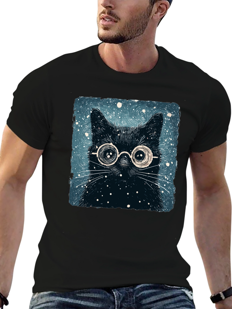 Black Cat with Glasses Graphic Tee