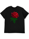 Black Rose T-Shirt - Embroidered Red Rose