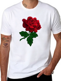 Black Rose T-Shirt - Embroidered Red Rose