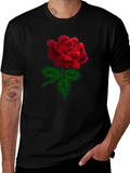 Black Rose T-Shirt - Embroidered Red Rose