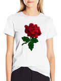 Black Rose T-Shirt - Embroidered Red Rose