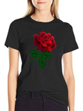 Black Rose T-Shirt - Embroidered Red Rose
