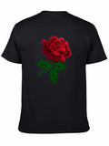 Black Rose T-Shirt - Embroidered Red Rose